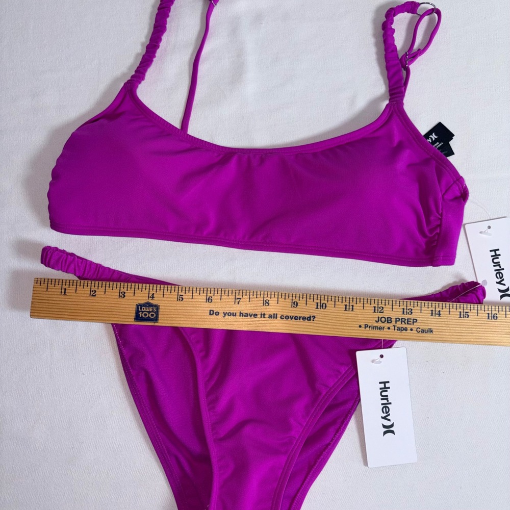 Hurley Bikini Set XL Purple New Ruched Straps Scoop Neck Two Piece Swimsuit